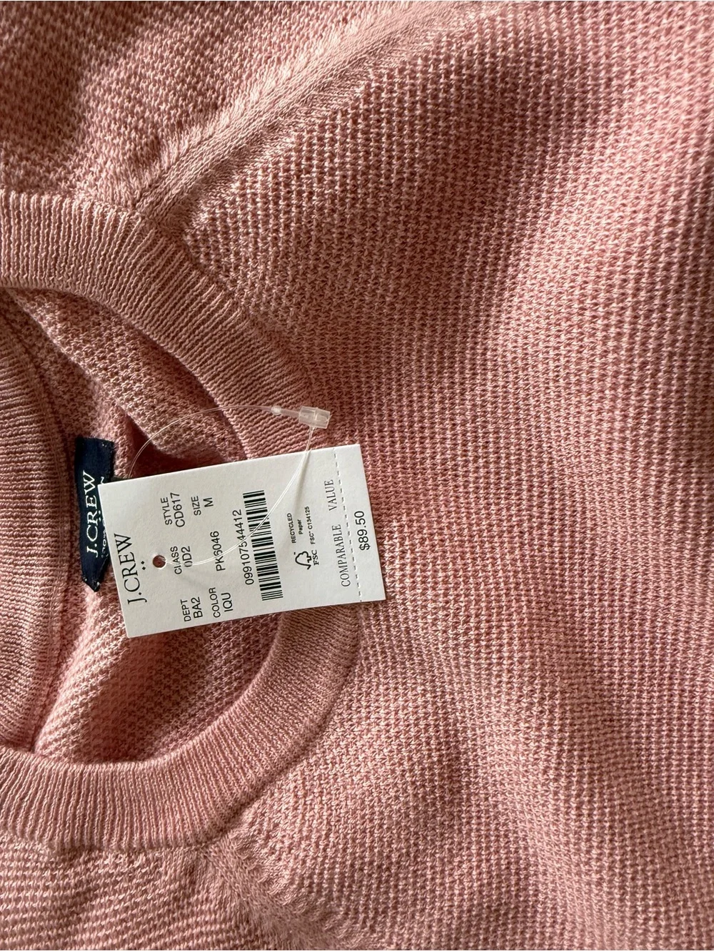 J. Crew Cotton Waffle Knit Crewneck - Pink & Sage